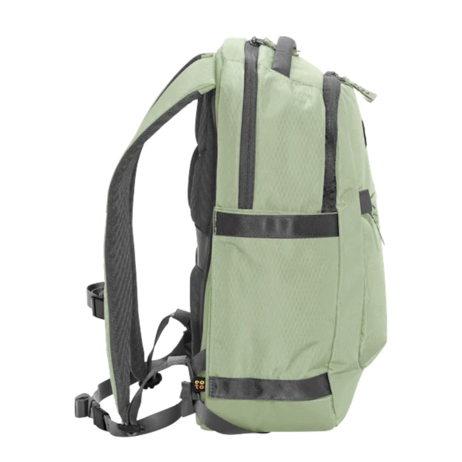 Lieblingstasche eoto Midi20 city backpack in sage green with side view, padded straps, and water-resistant fabric.