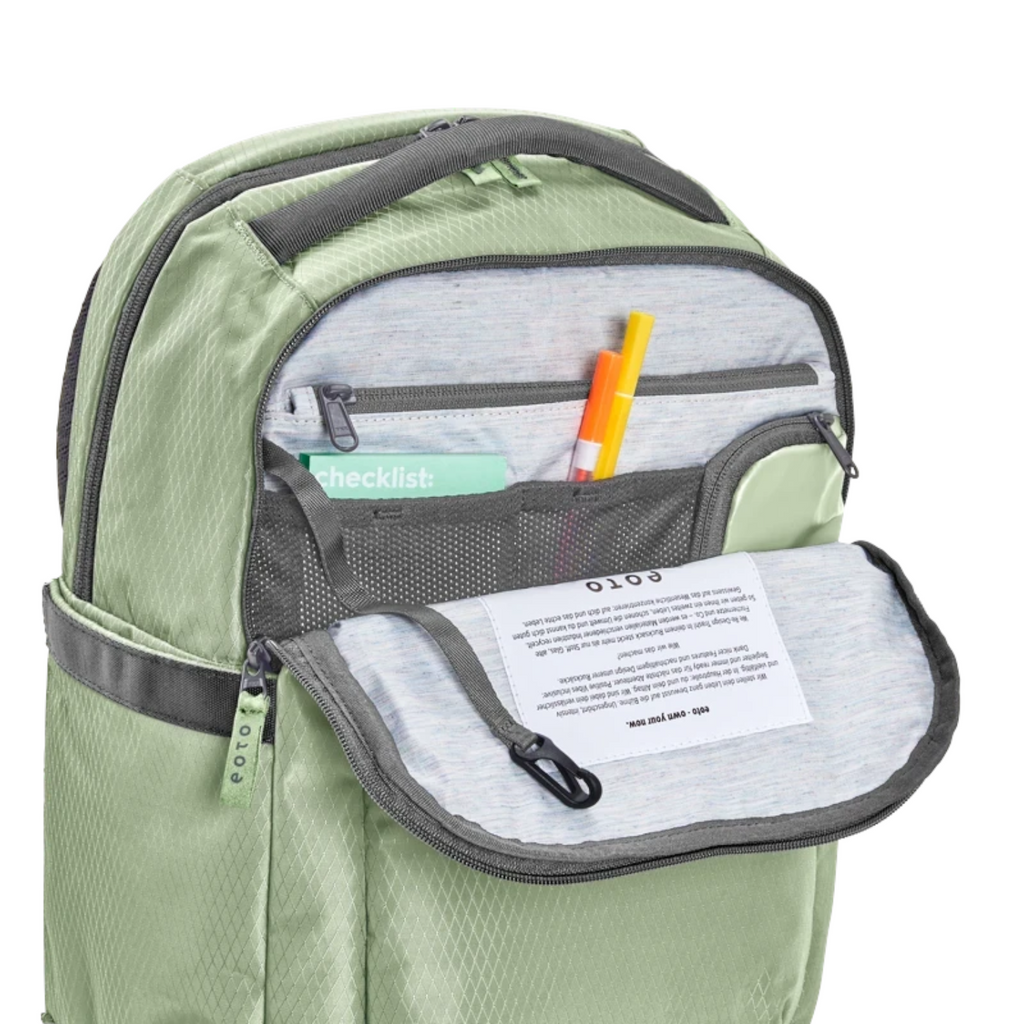 Lieblingstasche eoto Midi20 sage green city backpack with open front organizer compartment and internal pockets