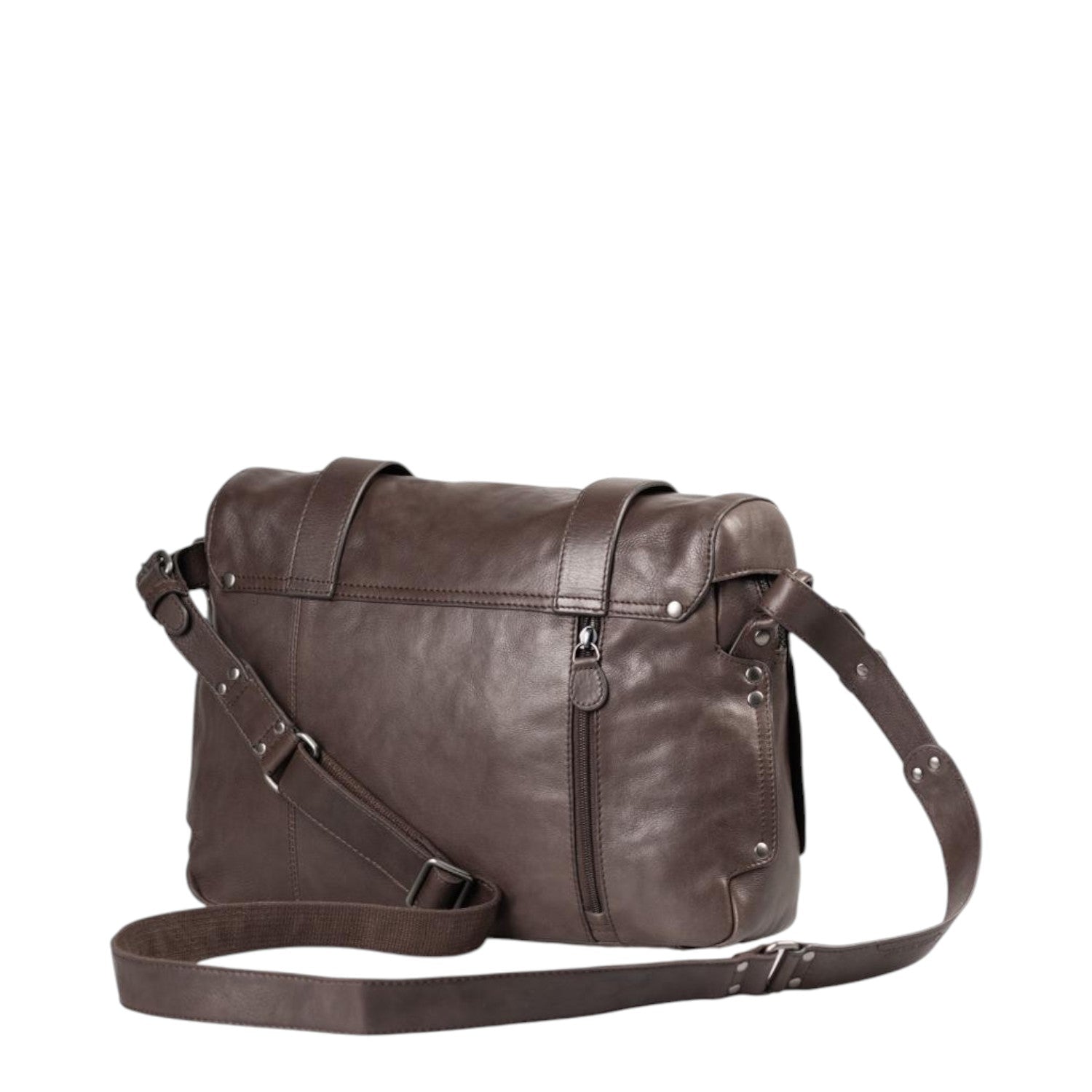 Lieblingstasche Miss Applepie dark brown leather messenger bag with adjustable shoulder strap and back zipper pocket