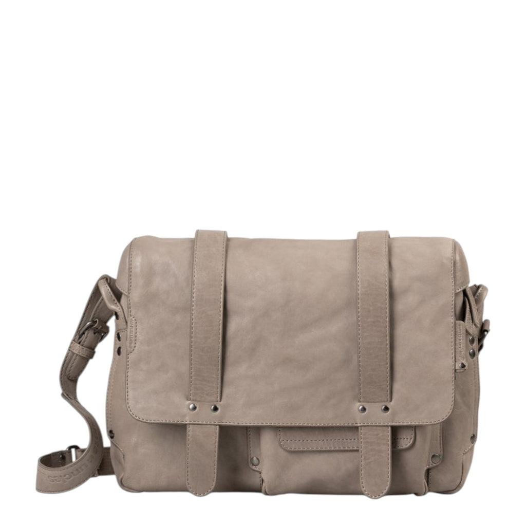 Lieblingstasche Miss Applepie taupe leather messenger bag with flap closure and adjustable shoulder strap