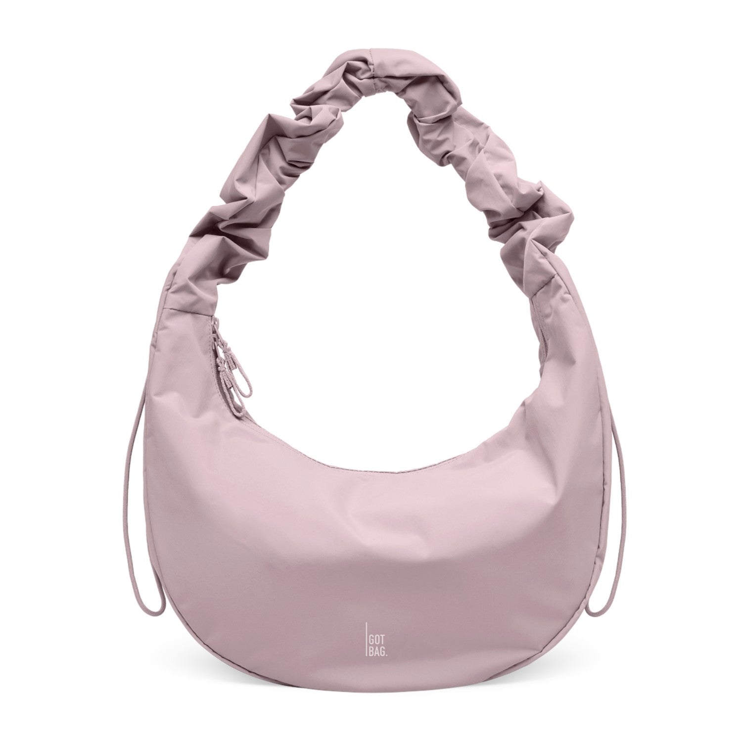 Lieblingstasche Moon Bag Ruffle Large in dusty pink with a gathered scrunchie-style shoulder strap