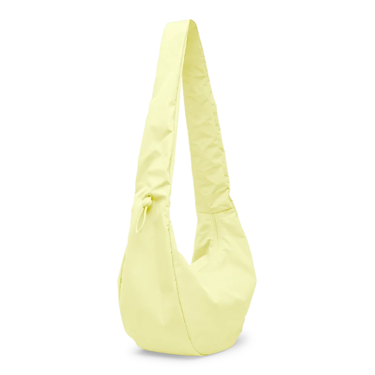 Lieblingstasche Moon Bag Ruffle Large in pale yellow with a slouchy crescent shape and adjustable drawstring detail.