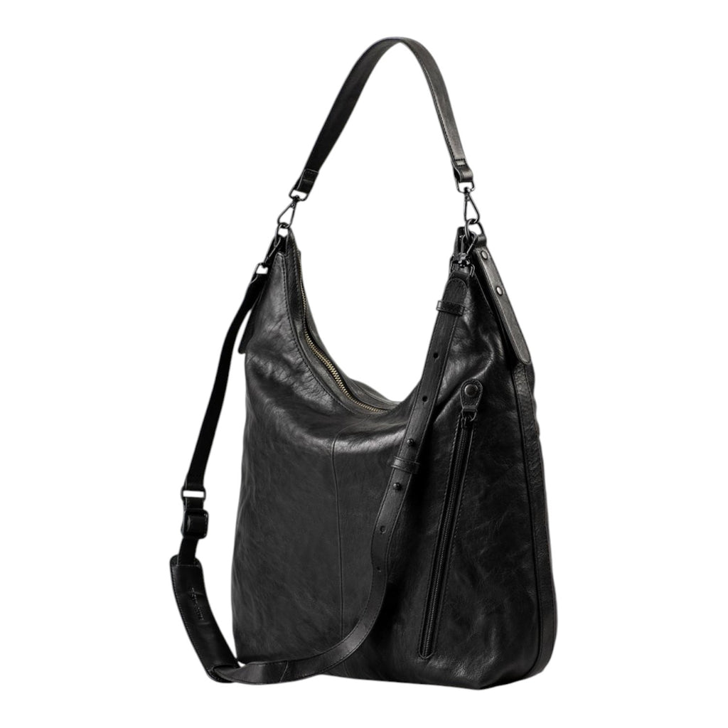 Lieblingstasche Mrs. Banoffee Pie black leather hobo bag with adjustable shoulder strap and side zipper detail