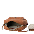 Lieblingstasche Mrs. Cannoli brown leather crossbody bag with open top and striped interior lining