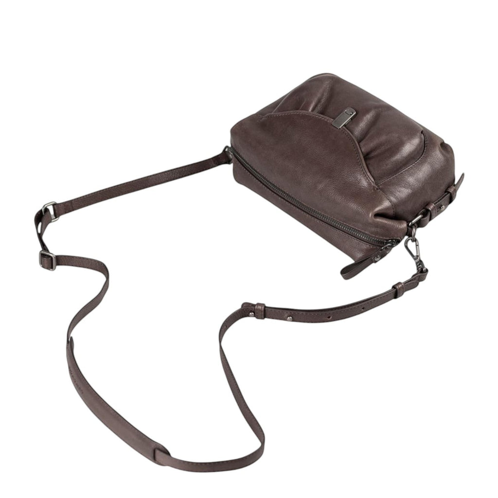 Lieblingstasche Mrs. Cannoli dark brown leather crossbody bag with a front flap pocket and adjustable shoulder strap
