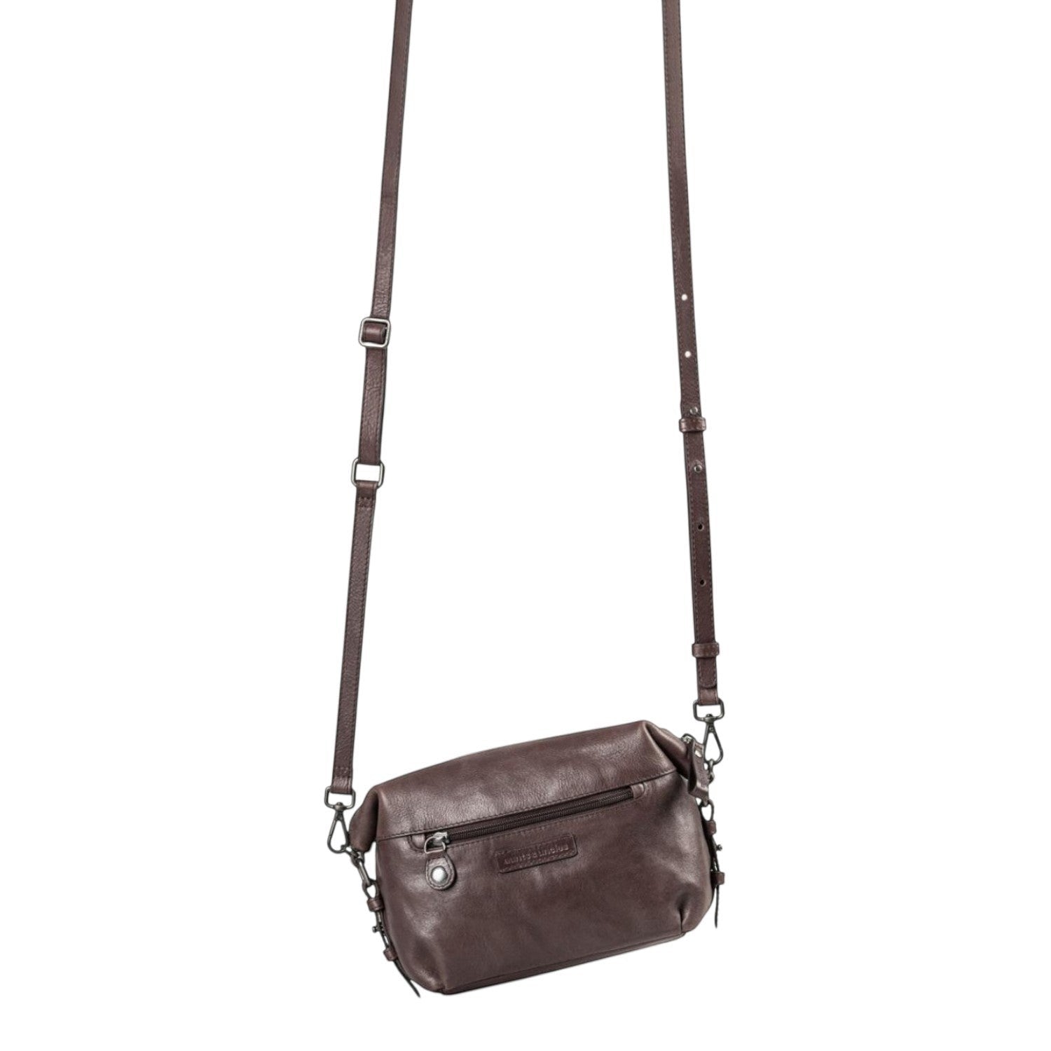 Lieblingstasche Mrs. Cannoli dark brown leather crossbody bag with adjustable strap and zipper closure