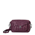 Lieblingstasche Mrs. Cannoli purple leather crossbody bag with a gathered front flap and silver hardware