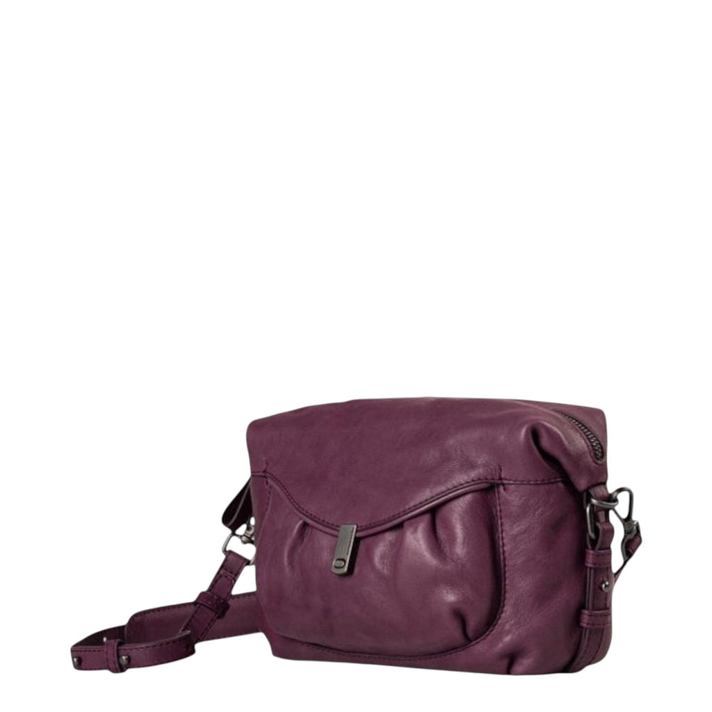 Lieblingstasche Mrs. Cannoli purple leather crossbody bag with a front flap pocket and adjustable shoulder strap