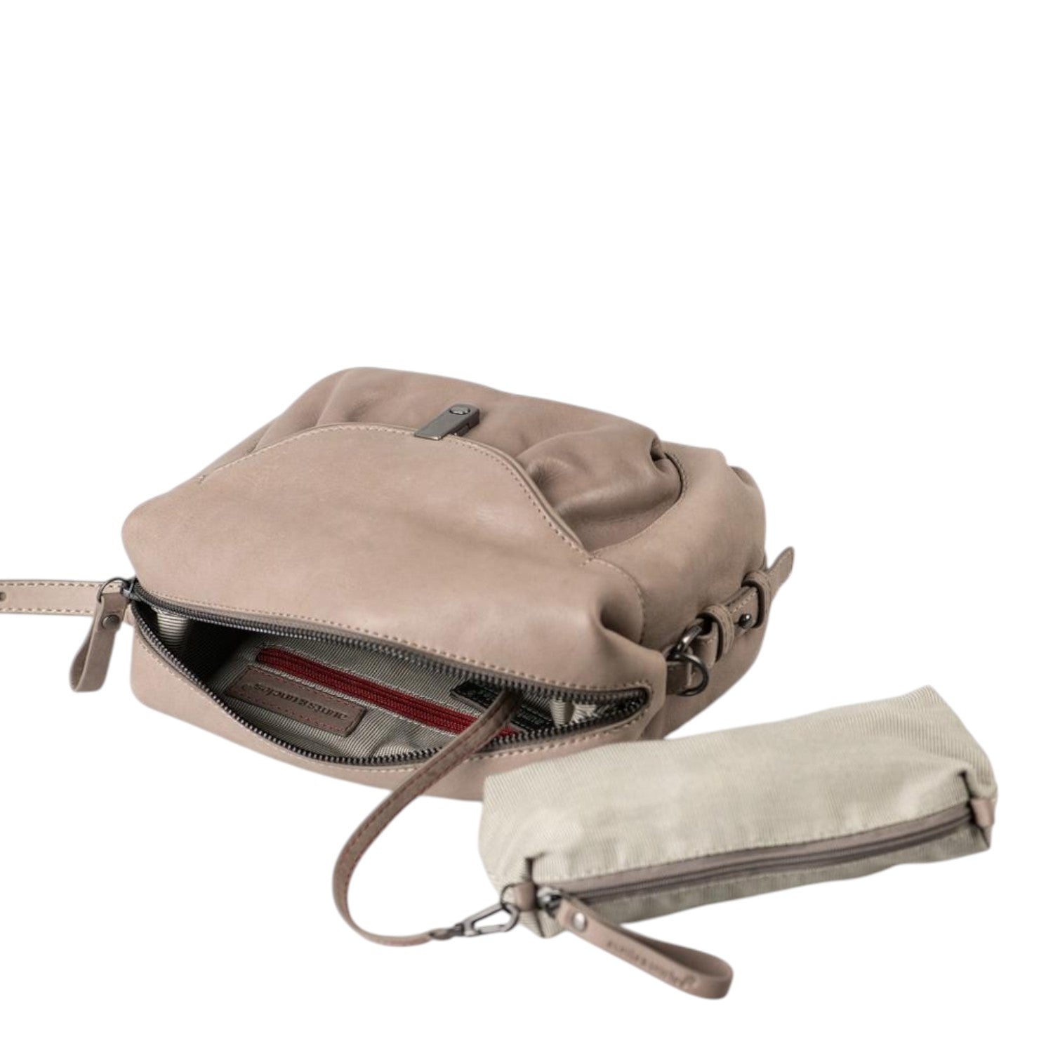 Lieblingstasche Mrs. Cannoli taupe leather crossbody bag with a matching detachable interior pouch