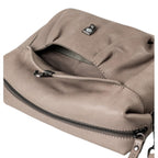 Lieblingstasche Mrs. Cannoli taupe leather handbag featuring a gathered front pocket and dark metal hardware details.