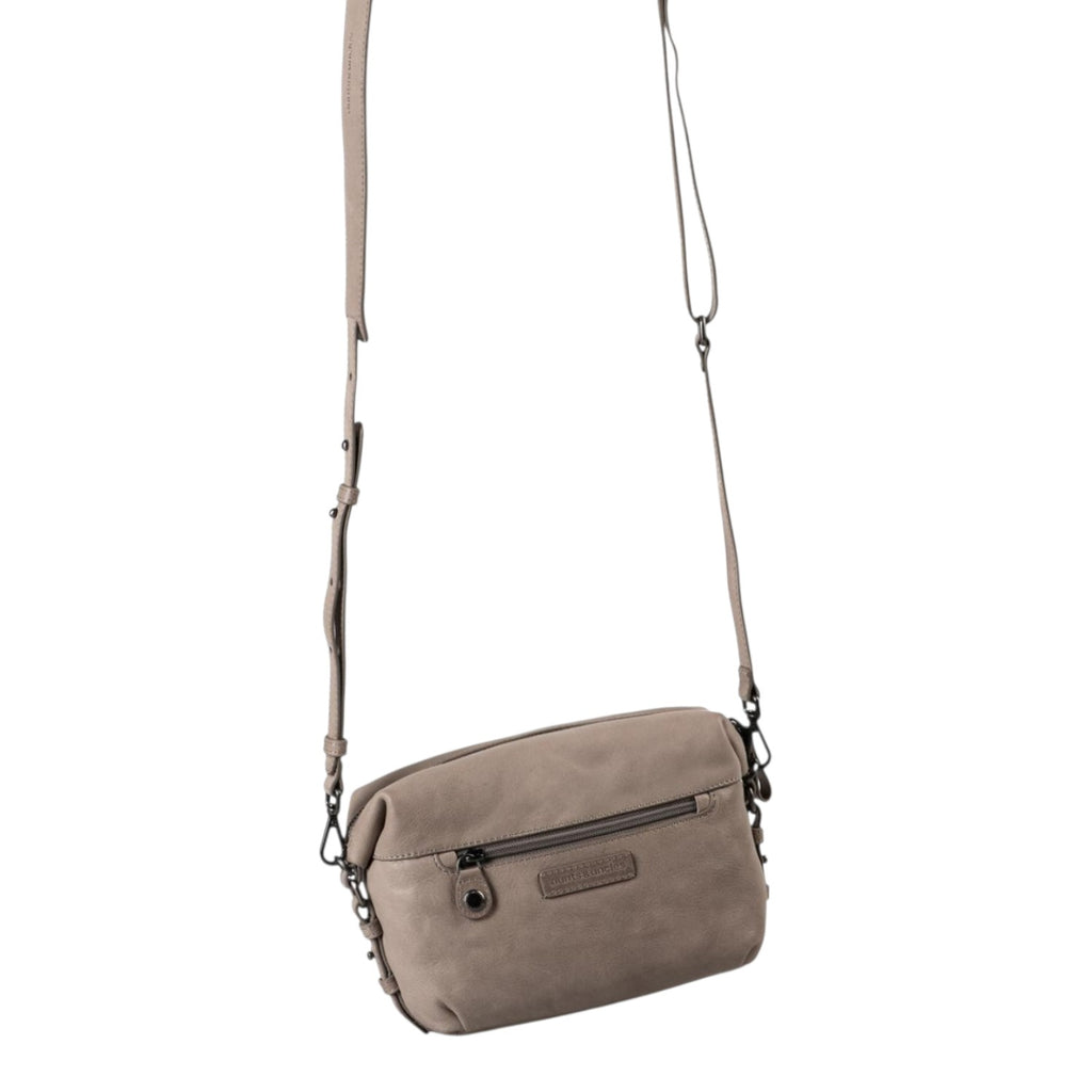 Lieblingstasche Mrs. Cannoli taupe leather crossbody bag with an adjustable strap and external zippered pocket