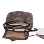 Lieblingstasche Mrs. Coconut Cake dark brown leather handbag with open main compartment and striped interior lining