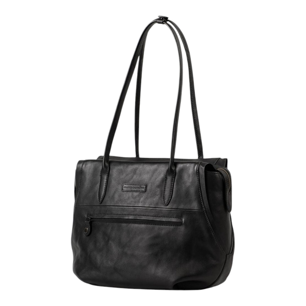 Lieblingstasche Mrs. Florentine black leather shoulder bag with a front zip pocket and slim carry handles