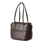 Lieblingstasche Mrs. Florentine dark brown leather shoulder bag with a zippered front pocket and long carry handles.