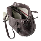 Lieblingstasche Mrs. Florentine dark brown leather handbag with open zippered interior and fabric lining