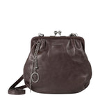 Lieblingstasche Mrs. Fortune Cookie dark brown leather handbag with a vintage kiss-lock closure and chain detail