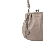 Lieblingstasche Mrs. Fortune Cookie taupe leather handbag with a vintage kiss-lock clasp and decorative metal charm.