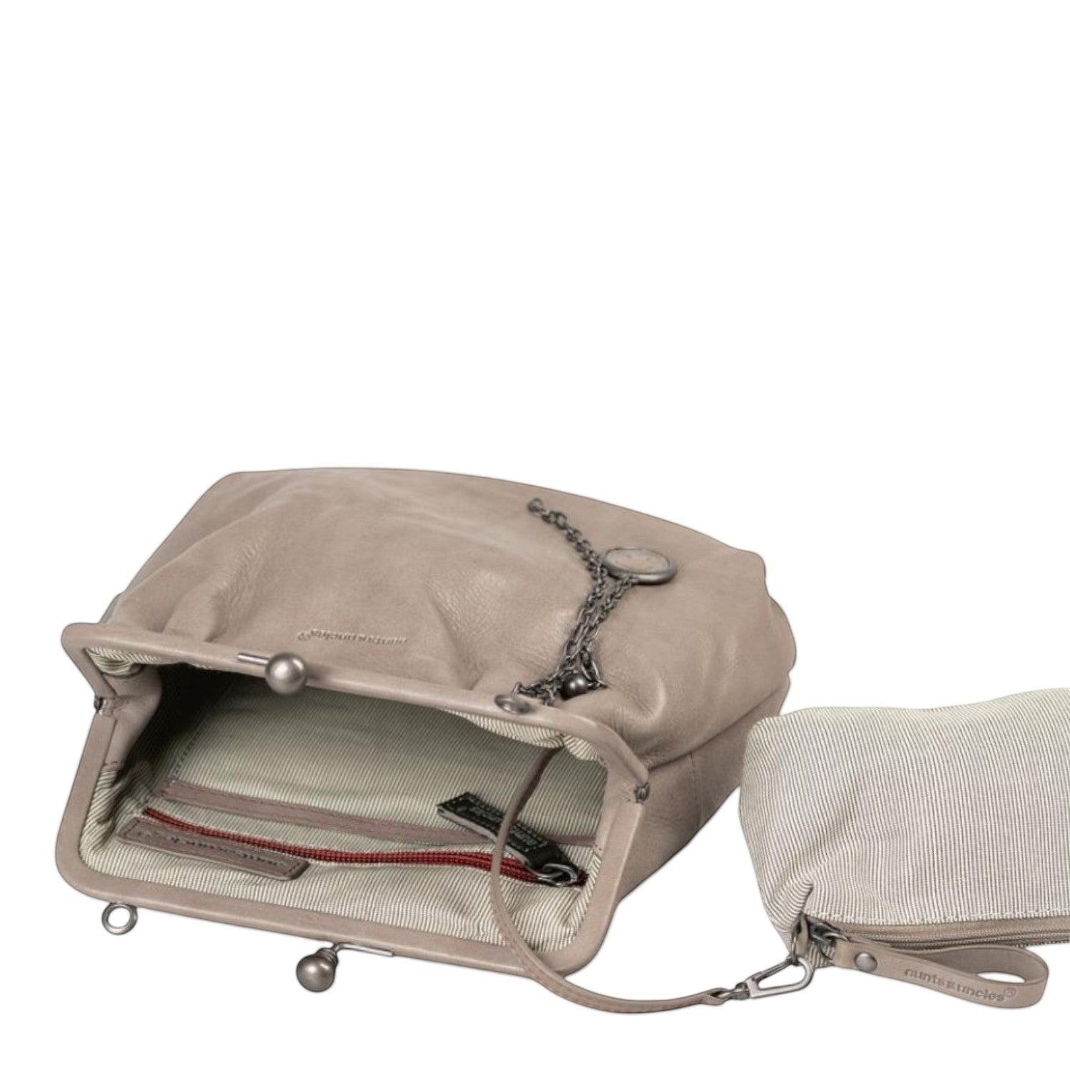Lieblingstasche Mrs. Fortune Cookie taupe leather handbag with a metal clasp and detachable inner pouch