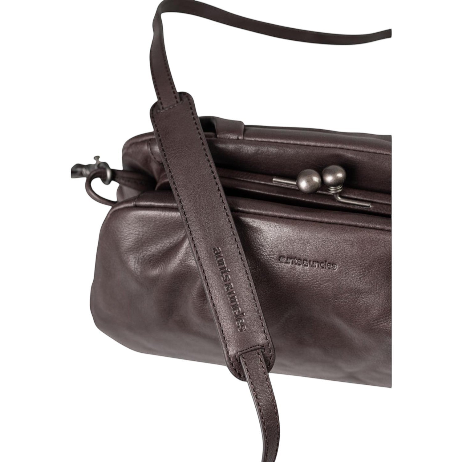 Lieblingstasche Mrs. Frosting dark brown leather shoulder bag with vintage-style metal clasp and embossed strap