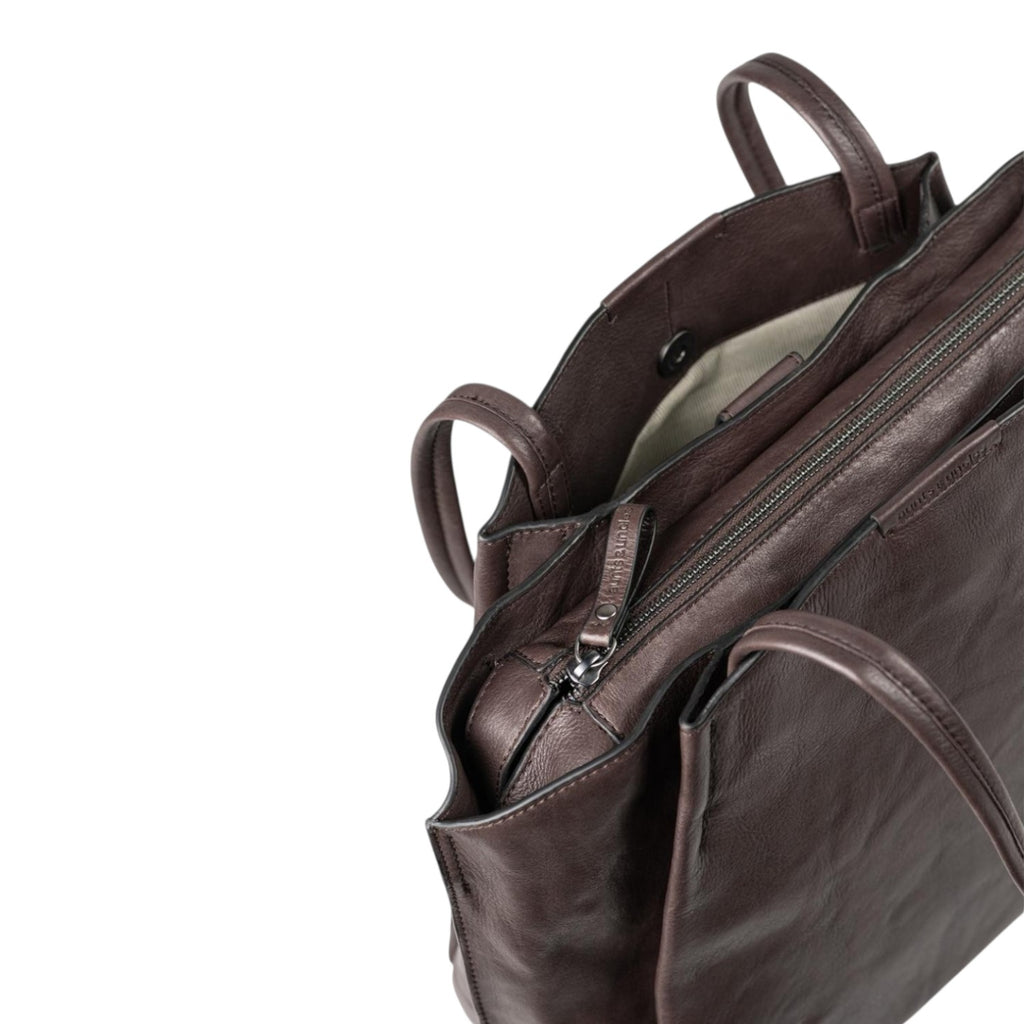 Lieblingstasche Mrs. Pavlova dark brown leather handbag with top zipper closure and dual carry handles