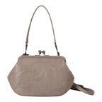Lieblingstasche Mrs. Pizzelle taupe leather handbag with a vintage-style kiss-lock clasp and shoulder strap.