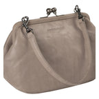Lieblingstasche Mrs. Pizzelle taupe leather handbag with a vintage-style kiss-lock clasp and detachable shoulder strap.