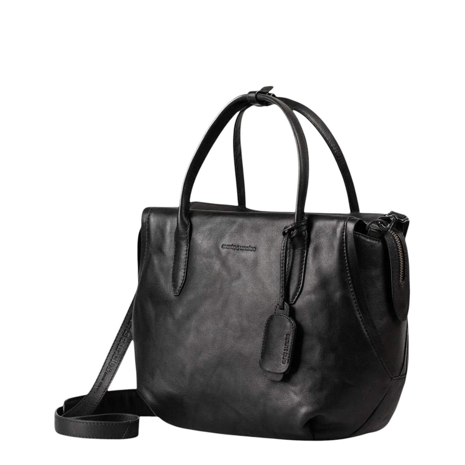 Lieblingstasche Mrs. Profiterole black leather handbag with dual handles and a detachable shoulder strap