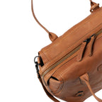 Lieblingstasche Mrs. Profiterole brown leather handbag with brass zipper and dual carry handles