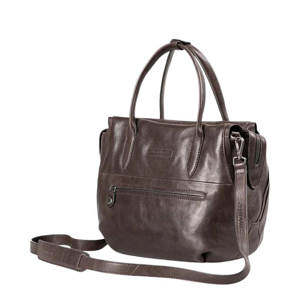 Lieblingstasche Mrs. Profiterole dark brown leather handbag with top handles and a detachable shoulder strap.