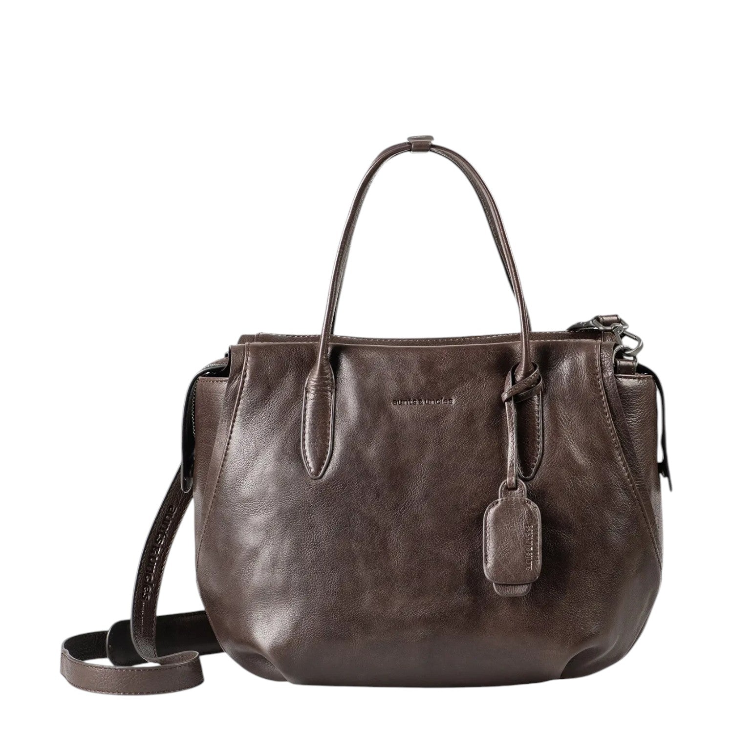 Lieblingstasche Mrs. Profiterole dark brown leather handbag with top handles and a detachable shoulder strap
