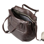 Lieblingstasche Mrs. Profiterole dark brown leather handbag with top handles and interior striped lining
