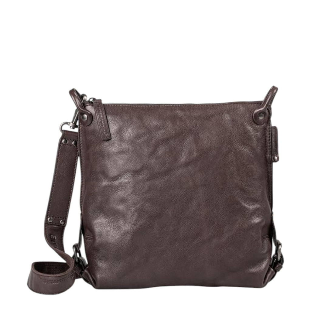 Lieblingstasche Mrs. Raisin Cookie dark brown leather crossbody bag with a textured finish and adjustable strap.