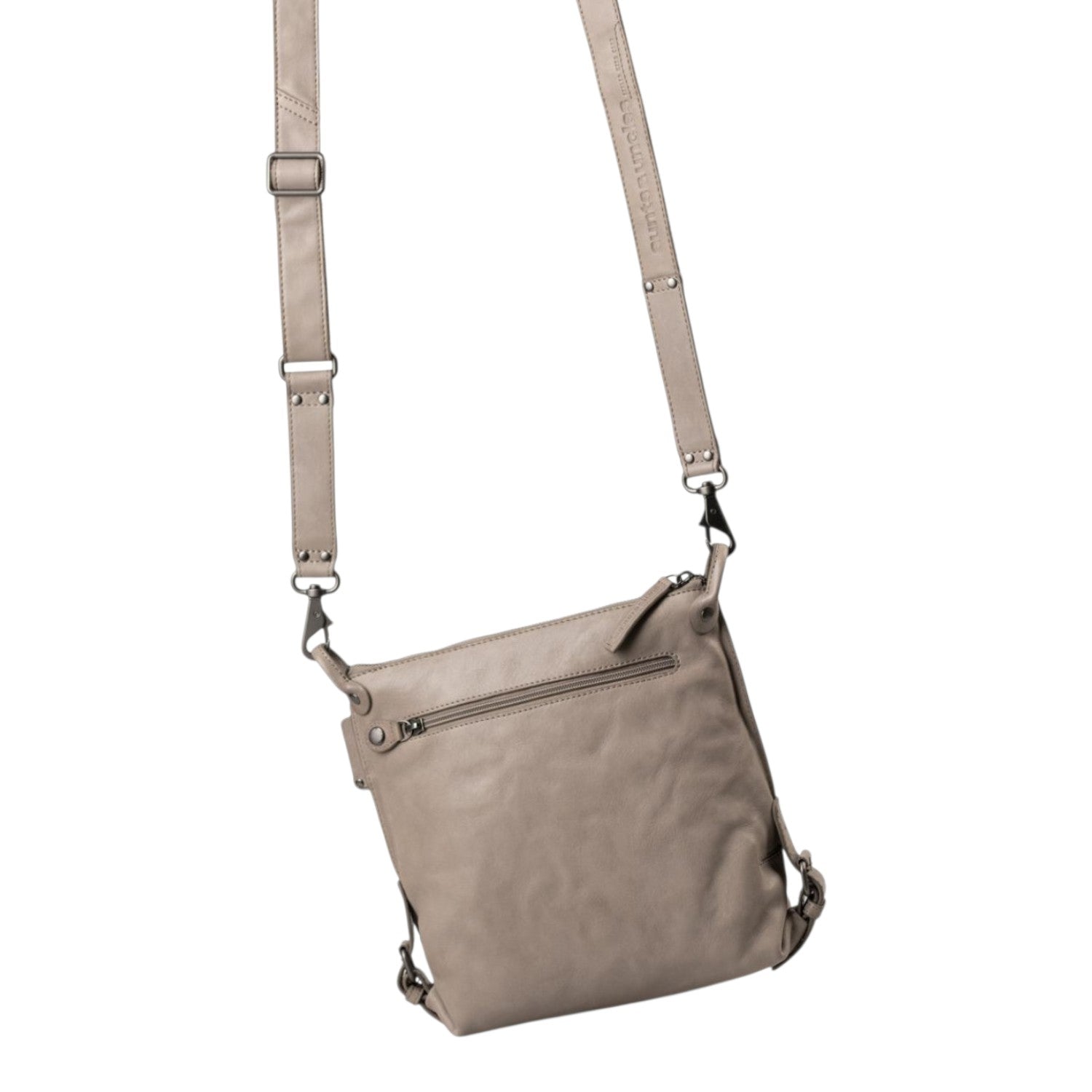 Lieblingstasche Mrs. Raisin Cookie taupe leather crossbody bag with adjustable strap and back zipper pocket