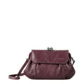 Lieblingstasche Mrs. Whoopie Pie dark purple leather crossbody bag with a vintage-style kiss-lock clasp closure.