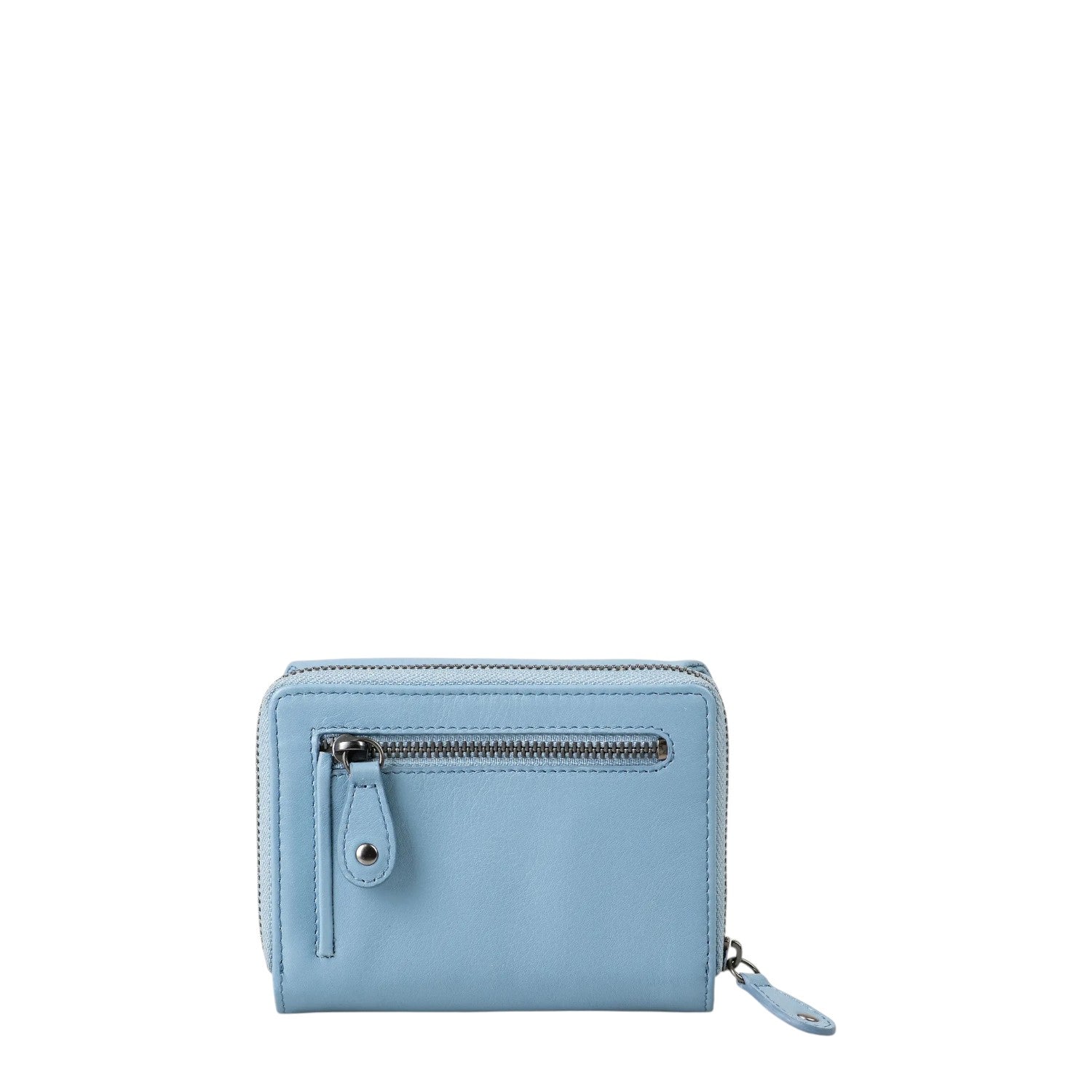 Lieblingstasche Myrtle light blue leather wallet with a zippered back pocket and silver hardware