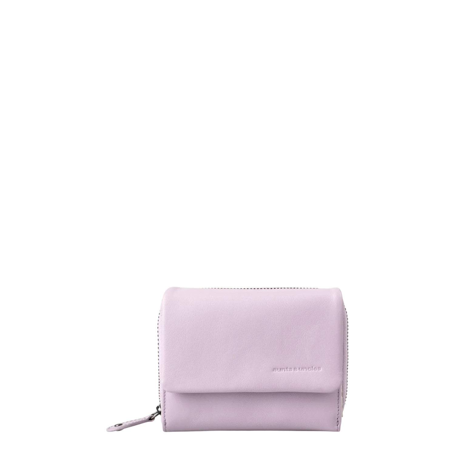 Lieblingstasche Myrtle light purple leather wallet with a zip-around closure and embossed logo detail.