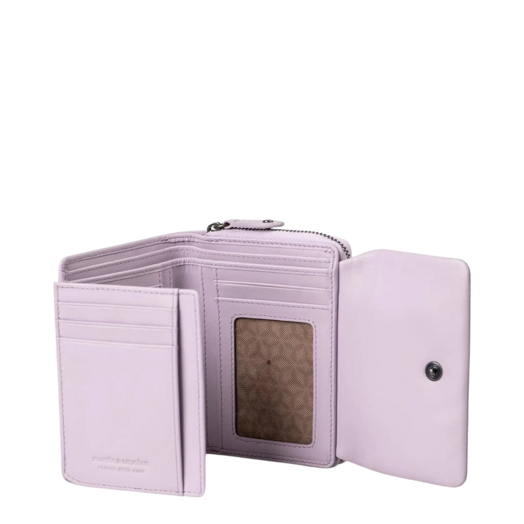 Lieblingstasche Myrtle light purple leather wallet with multiple card slots and an ID window, open view