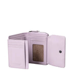 Lieblingstasche Myrtle light purple leather wallet with multiple card slots and an ID window, open view