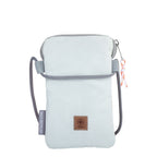 Lieblingstasche Nautik Lütt light blue recycled sail crossbody phone bag with grey trim and rope strap.