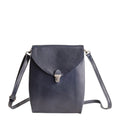 Lieblingstasche navy blue leather fold-over flap crossbody bag with silver clasp closure.