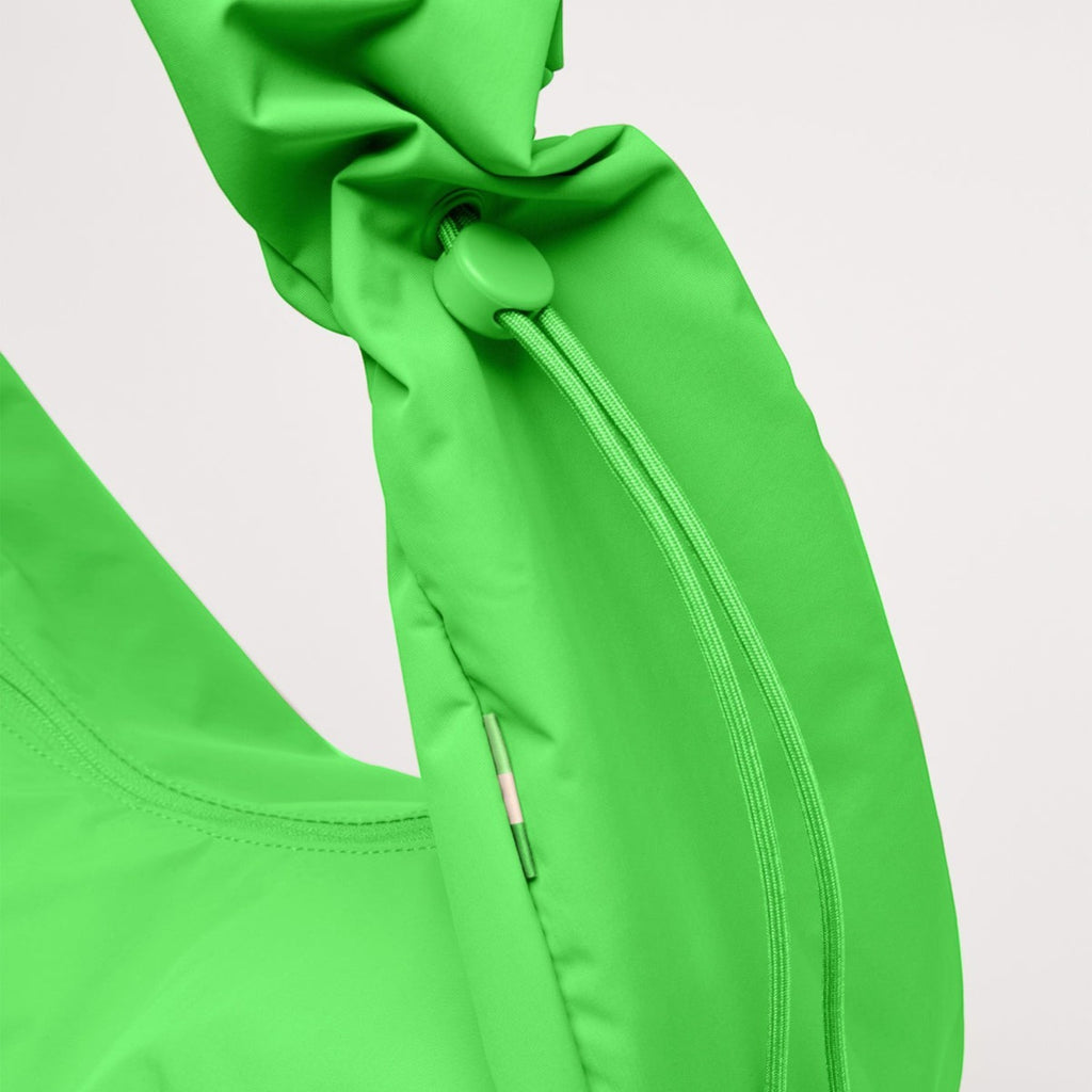 Lieblingstasche Moon Bag Ruffle Large in bright neon green with a gathered scrunchie-style shoulder strap