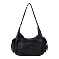Lieblingstasche Nerina black leather hobo bag with anchor charm and side pockets