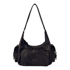 Lieblingstasche Nerina black leather hobo bag with anchor charm and side pockets