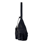 Lieblingstasche Nerina black leather shoulder bag with side pocket and buckle detail, side view