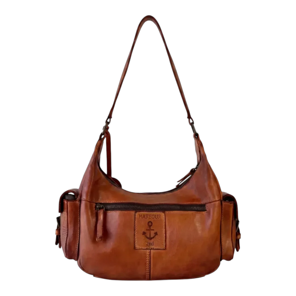 Lieblingstasche Nerina brown leather hobo bag with Harbour 2nd anchor logo and side pockets