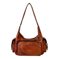 Lieblingstasche Nerina brown leather shoulder bag with anchor charm and side pockets