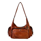 Lieblingstasche Nerina brown leather shoulder bag with anchor charm and side pockets