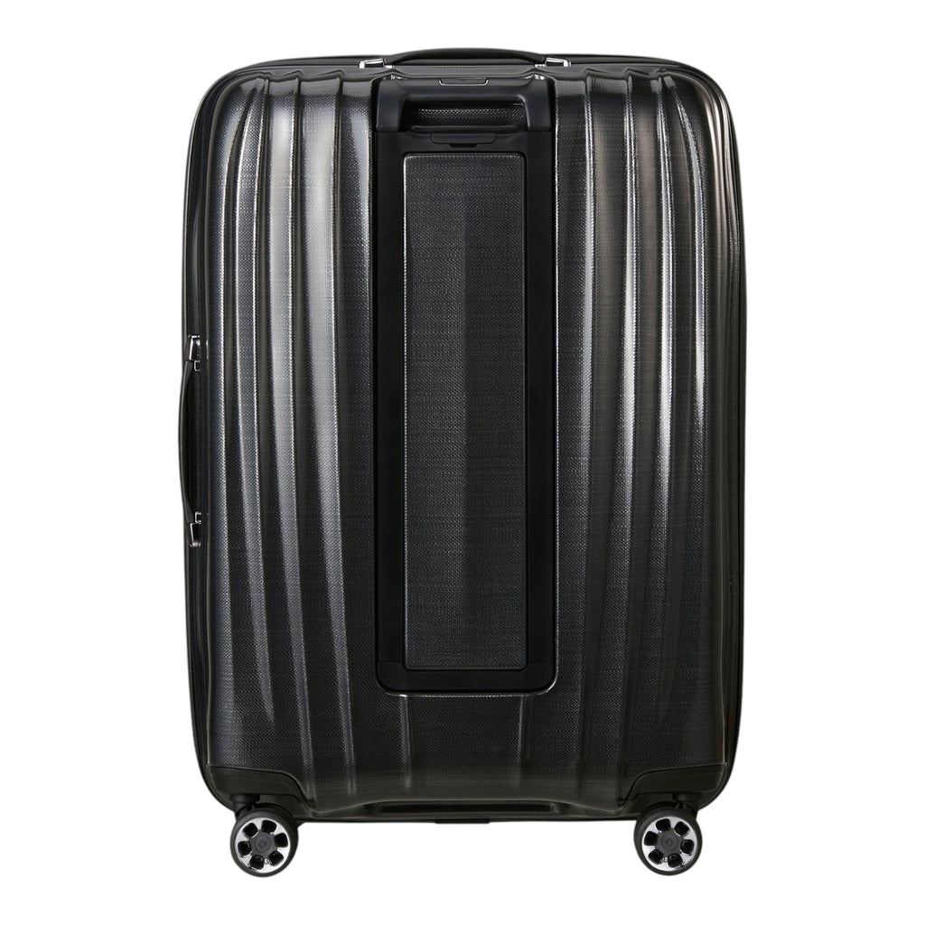 Lieblingstasche NEXIS Spinner 76/28 Exp black hard shell suitcase with vertical ribbed design and four spinner wheels
