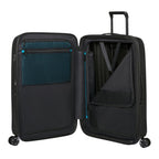 Lieblingstasche NEXIS Spinner 70/26 expandable suitcase in black with open interior, mesh pockets, and compression straps