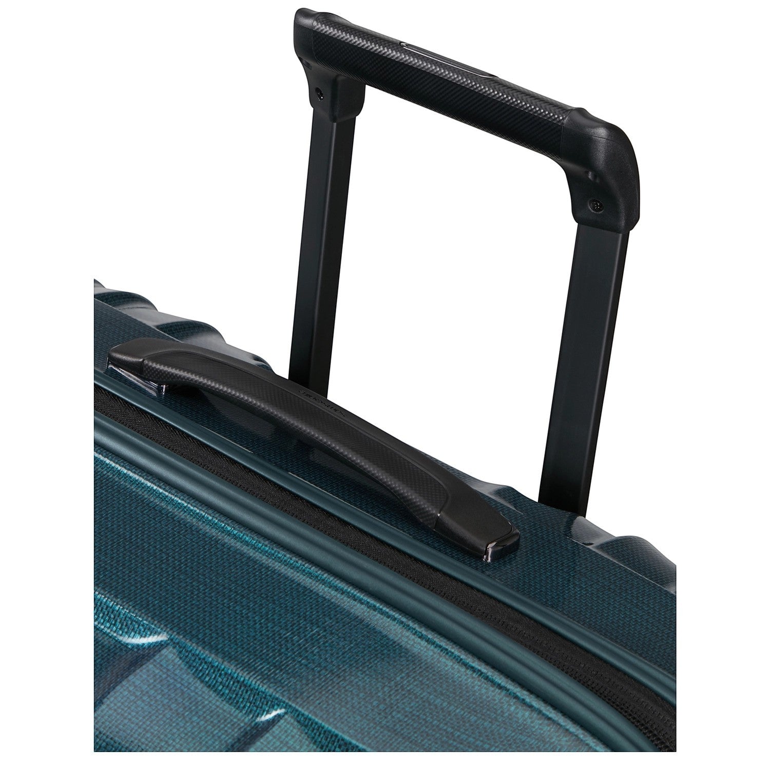 Lieblingstasche NEXIS Spinner 70/26 Exp suitcase featuring a dark teal textured hard shell and black telescopic handle.